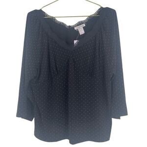 Carol Rose Black Blouse with White Dots